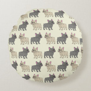 Frenchies, Beige Round Cushion