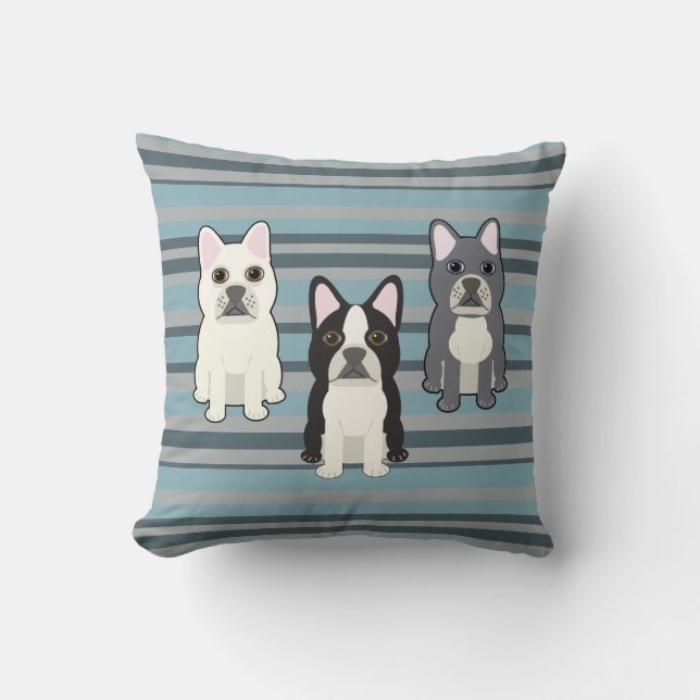 Frenchies Blue Striped Cushion (Front)