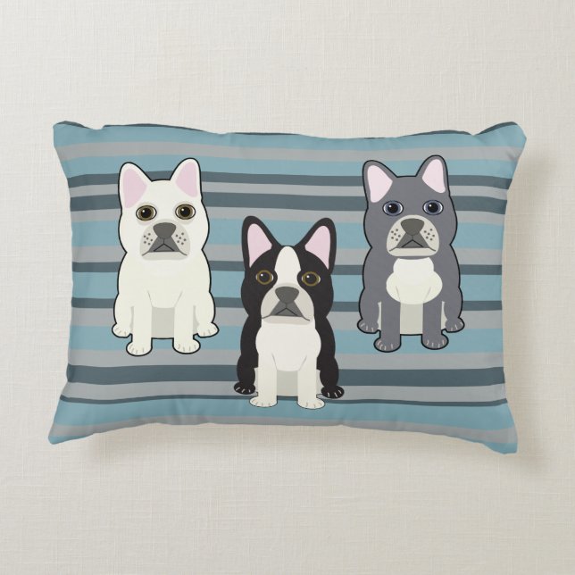 Frenchies Blue Striped Decorative Cushion (Back)