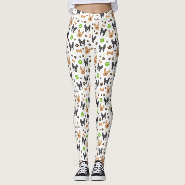 Frenchies French Bulldogs Tennis Balls Cute Leggings (Front)