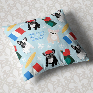Frenchies go to France cute French Bulldog Pattern Cushion