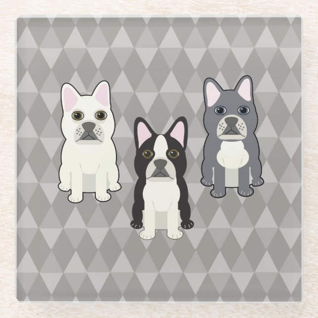 Frenchies Gray Diamonds Glass Coaster (Front)