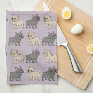 Frenchies, Purple Tea Towel