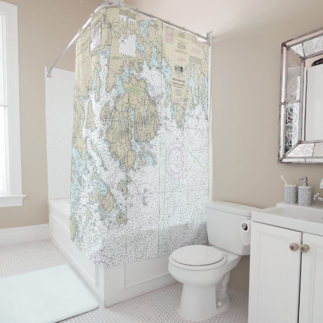 Frenchman and Blue Hill Bays and Approaches Chart Shower Curtain (In Situ)