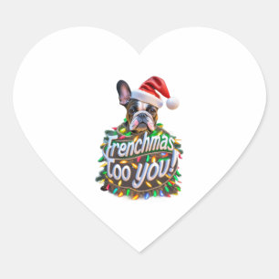 Frenchmas too you Bulldog Dog Tree Christmas Light Heart Sticker