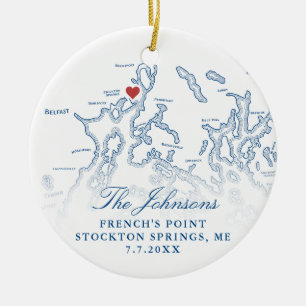 French's Point Maine Map Wedding Photo Christmas Ceramic Tree Decoration