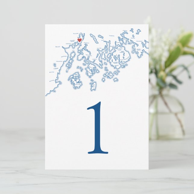 French's Point Maine Map Wedding Table Numbers (Standing Front)