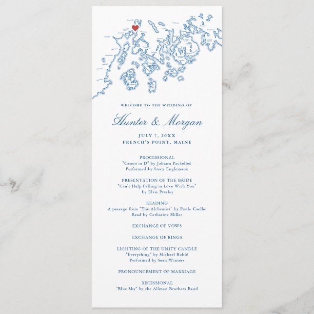 French's Point Stockton Springs Maine Map Wedding Programme (Front)