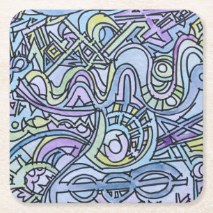Frenetic Energy-Modern Geometric Watercolor Art Square Paper Coaster