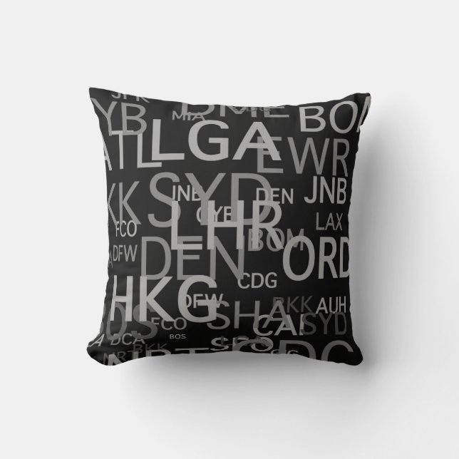 Frequent Flyer Airport Codes Cushion (Front)