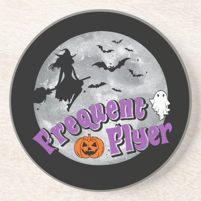 Frequent Flyer Halloween Witch Riding Broomstick  Coaster (Front)
