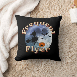 Frequent Flyer Halloween Witch Riding Broomstick Cushion