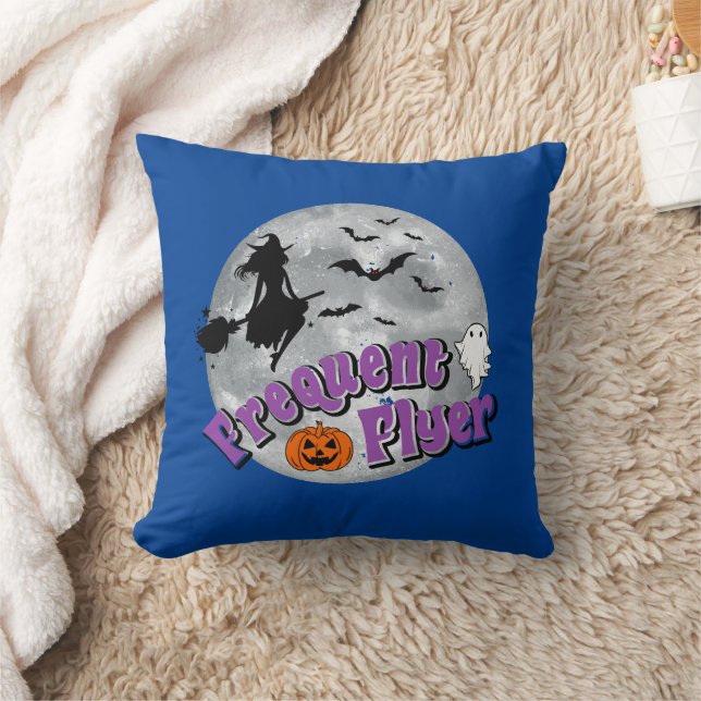Frequent Flyer Halloween Witch Riding Broomstick  Cushion (Blanket)