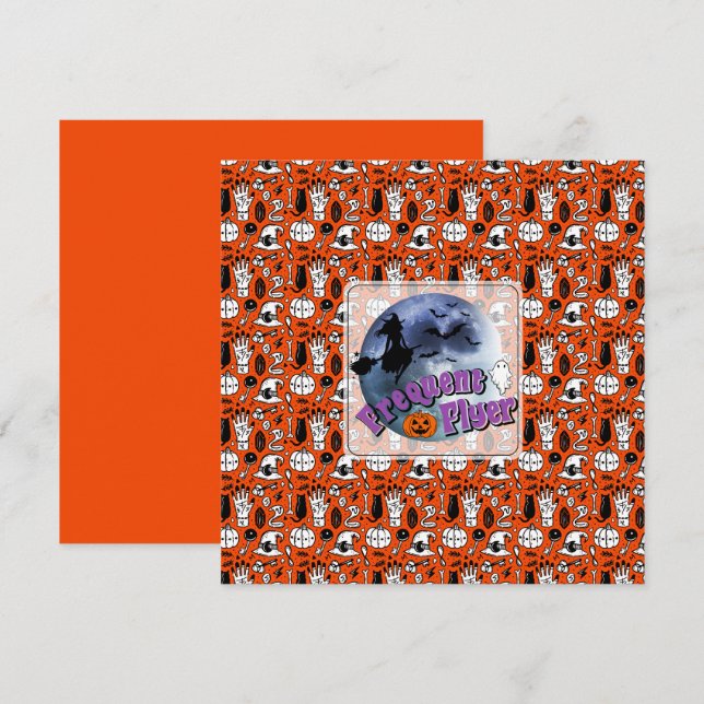 Frequent Flyer Halloween Witch Riding Broomstick  Invitation (Front/Back)