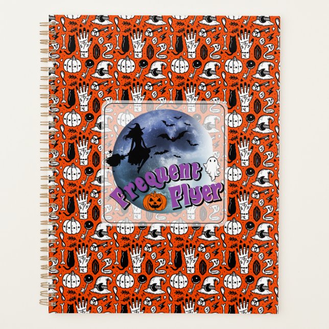 Frequent Flyer Halloween Witch Riding Broomstick  Planner (Front)