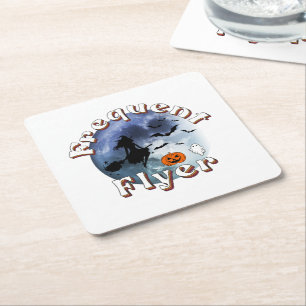 Frequent Flyer Halloween Witch Riding Broomstick Square Paper Coaster