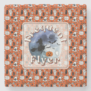 Frequent Flyer Halloween Witch Riding Broomstick Stone Coaster