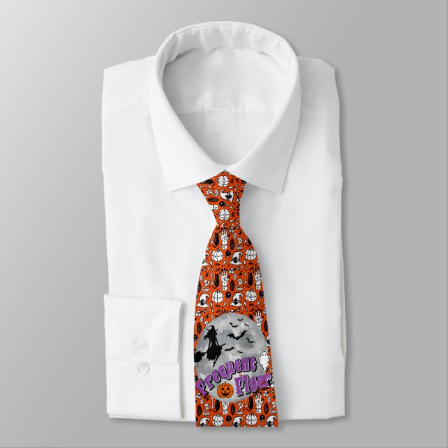 Frequent Flyer Halloween Witch Riding Broomstick  Tie (Tied)