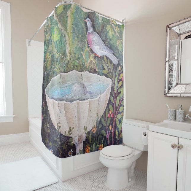 Fresco of Pigeon and a Fountain, Pompeii Shower Curtain (In Situ)