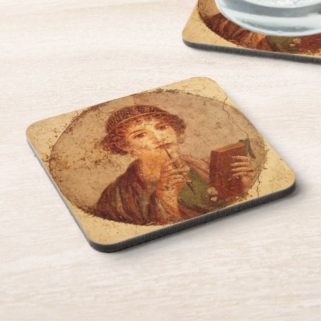 Fresco of Sappho in Pompeii Coaster (Left Side)