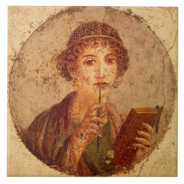 Fresco of Sappho in Pompeii Tile (Front)