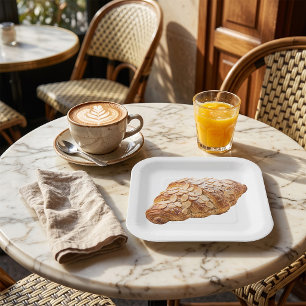 Fresh Almond Croissant French Pastry Paper Plate