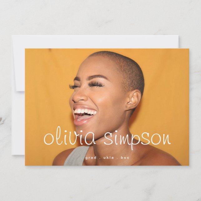 Fresh and Bold Script Grad Graduate Two Photo Announcement (Front)