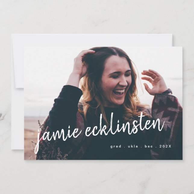 Fresh and Bold Script Grad Names  Two Photo Announcement (Front)