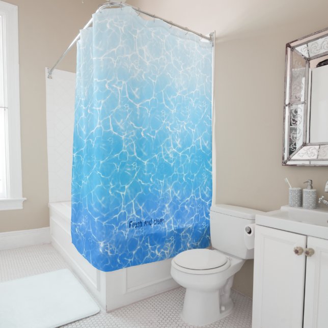 Fresh and clean, clear blue water shower curtain (In Situ)