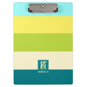 Fresh and Happy Colourful Stripes Monogram Clipboard