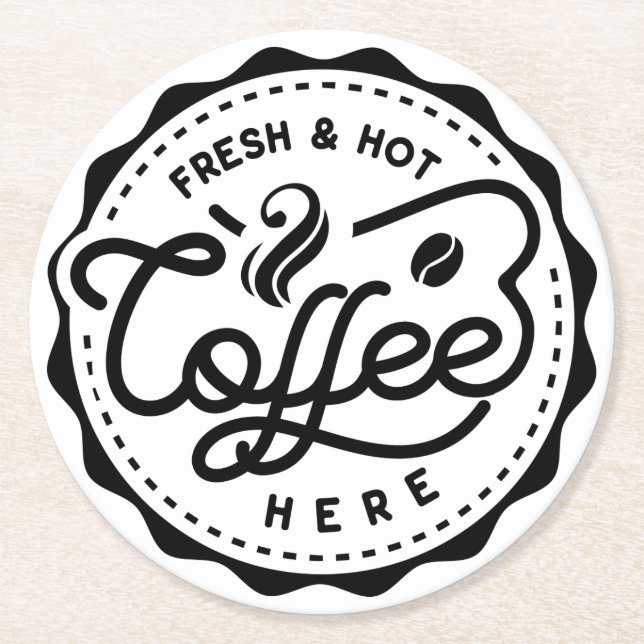 Fresh and Hot Coffee Round Paper Coaster (Front)