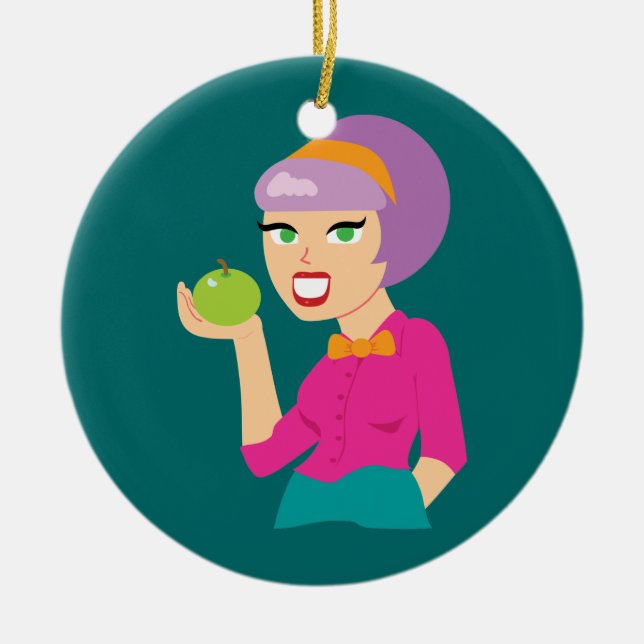 Fresh Apple Retro Girl Ceramic Tree Decoration (Front)