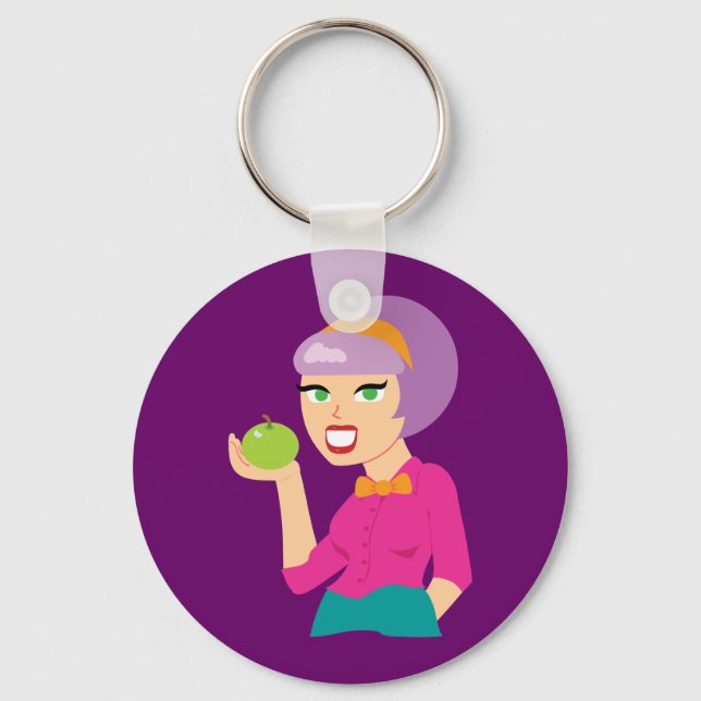Fresh Apple Retro Girl Key Ring (Front)