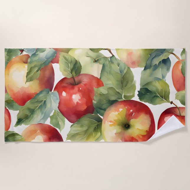 Fresh apples watercolor design beach towel (Front)
