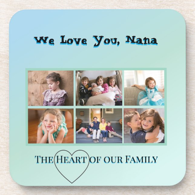 Fresh Aqua 6-Photo Nana Keepsake Coaster (Front)