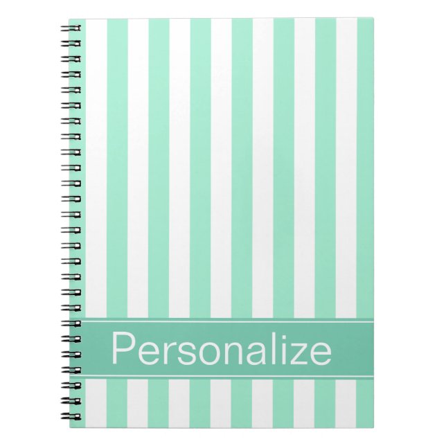 Fresh Aqua Stripes Personalised Spiral Notebook (Front)