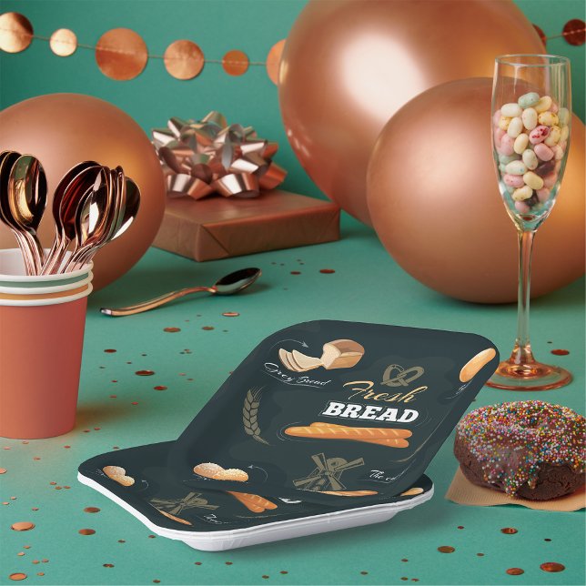 Fresh Artisan Bread Bakery Loaf Rolls Baguette  Paper Plate (Creator Uploaded)