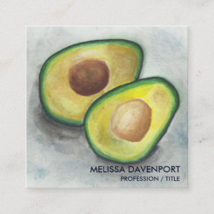 Fresh Avocado with Pit  in Watercolor Green & Grey Square Business Card