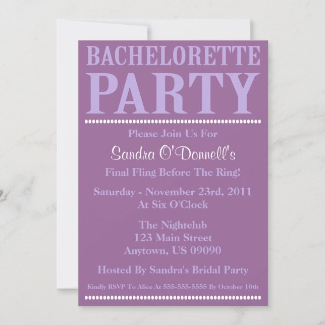 Fresh Bachelorette Party Invitations Violet/Purple (Front)