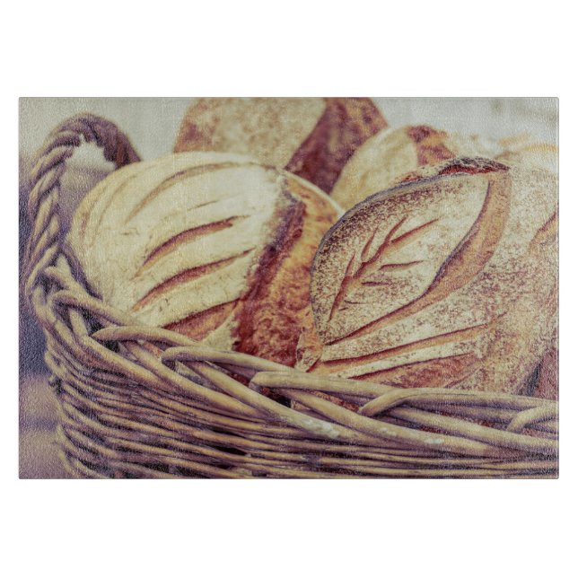 Fresh Baked Bread in a Basket Cutting Board (Front)