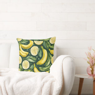 Fresh Bananas and Lemon Slices Watercolor Art Cushion