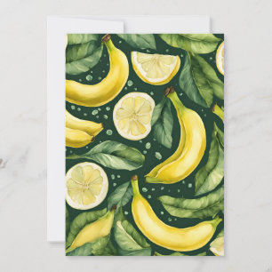Fresh Bananas and Lemon Slices Watercolor Art Invitation