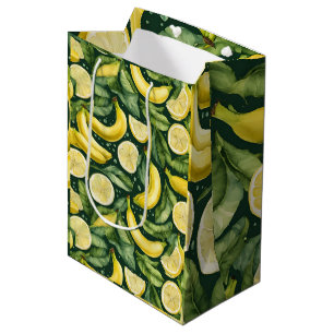 Fresh Bananas and Lemon Slices Watercolor Art  Medium Gift Bag