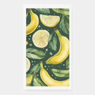 Fresh Bananas and Lemon Slices Watercolor Art  Napkin