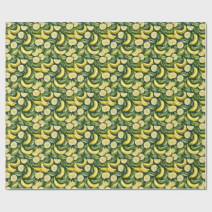 Fresh Bananas and Lemon Slices Watercolor Art  Wrapping Paper