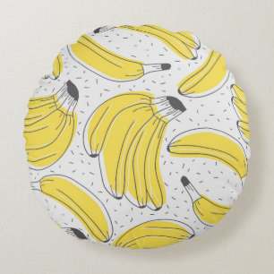 Fresh bananas hand drawn background. Doodle wallpa Round Cushion