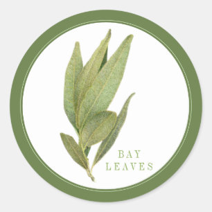 FRESH BAY LEAVES Large Round Stickers +text Green