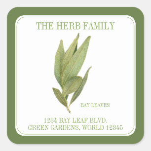FRESH BAY LEAVES Small Square Address Seals Green
