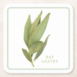 FRESH BAY LEAVES Square Paper Coasters (+text)