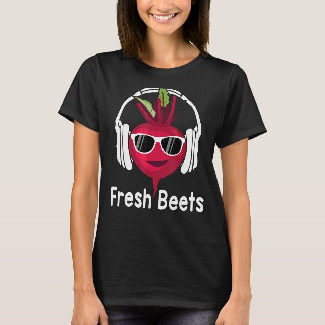 Fresh Beets Cool Beetroot Headphone Music Beat Pun T-Shirt (Front)